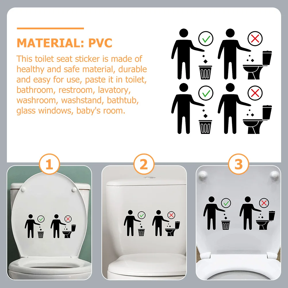 2pcs 2 Sheets Toilet Stickers Warning Signs Bathroom Decals Wall Stickers For Toilet Seat Decoration Waterproof Reusable