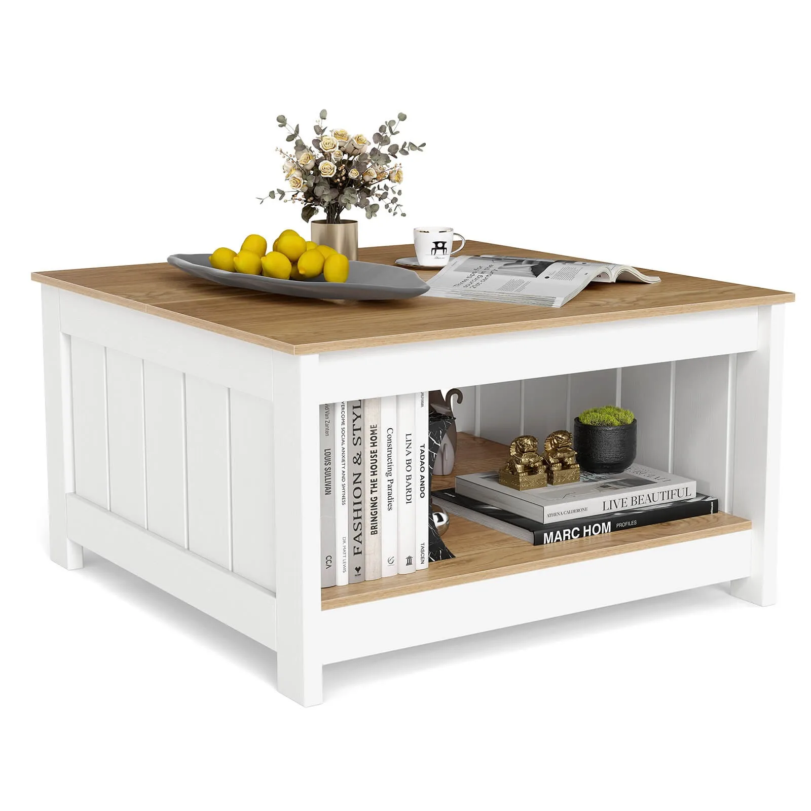 

Журнальный столик с полкой для хранения в стиле фермерского дома, экономящий пространство