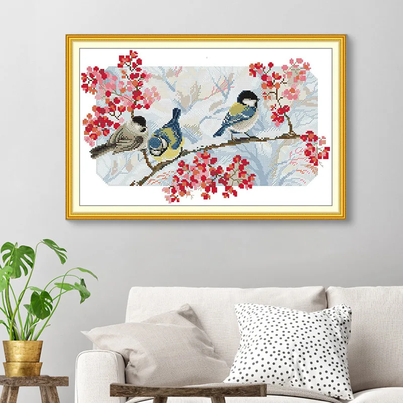 

Joy Sunday Pre-printed Cross Stitch Kit Easy Pattern Aida Stamped Fabric Embroidery Set-Three Little Birds 5