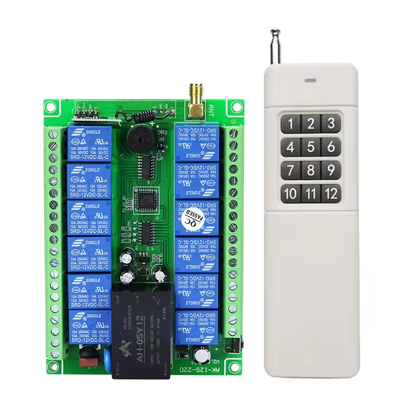 

AC 85-265V industrial telecrane elevator luffing tower crane 12 channel transmitter and receiver 433Mhz wireless remote control