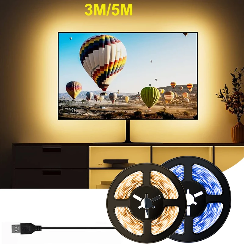 USB Withe LED Strip Lights For TV Background Wall LED Decoration 5V Warm LED Lights Strip Lighting Flexible Led Tape 5M