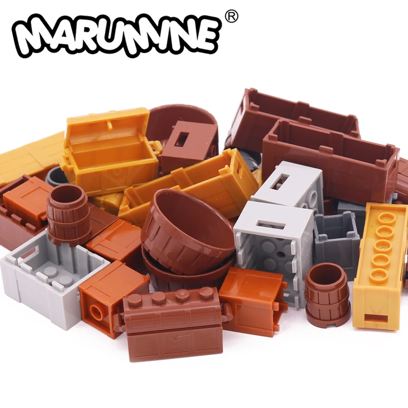 Marumine MOC Bricks City Accessories Basket Bread Fruit Food Barrel Container Pirate Treasure Box 30150 61780 2489 4738 4739