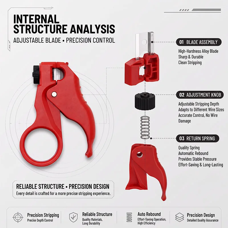 Mini Handheld Cable Stripper Adjustable Blade for Cat5e Cat6 Cat7 Cat8 Ethernet Cable One-Hand Operation 5 Colors