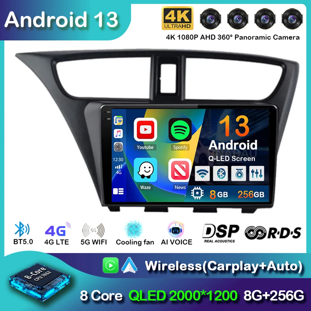 

Android 13 Carplay Car Radio For Honda CIVIC Hatchback 2012 2013 2014 2015 2016 2017 Multimedia Player Navigation GPS Stereo