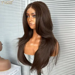 Perruque Lace Front Wig synthétique Futura courte avec frange, perruque pre-plucked, naissance des cheveux, moitié attachée à la main, 13x4, brun, noir, 6 #, pour femmes noires