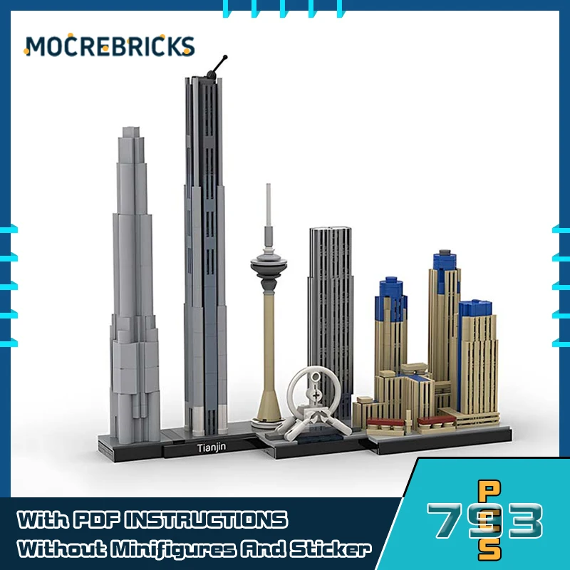 MOC Tianjin Skyline Assembly Building Blocks Kit Chinese Modern Urban Architecture Model Children's Educational Brick Toys