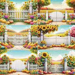 MOON.QG Autumn Sunflower Field Photo Studio Background Thanksgiving Pumpkin White Fence Photograph Backdrop Home Party Back Drop