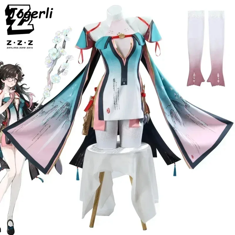 Jogerli Wuthering Waves Zhezhi أزياء تنكرية للنساء فرشاة كوس ملابس لعبة أنيمي البدلة شعر مستعار