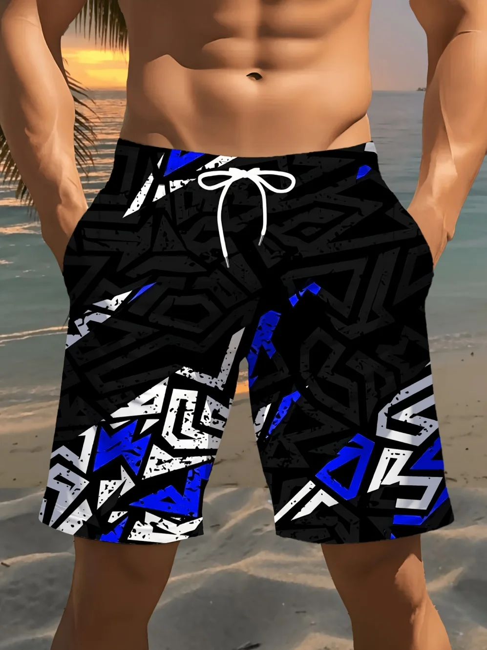 2026 New Men's Fashion Print Beach Shorts Summer Casual Lightweight Comfortable Swimming Drawstring Shorts Fishing Men's Shorts