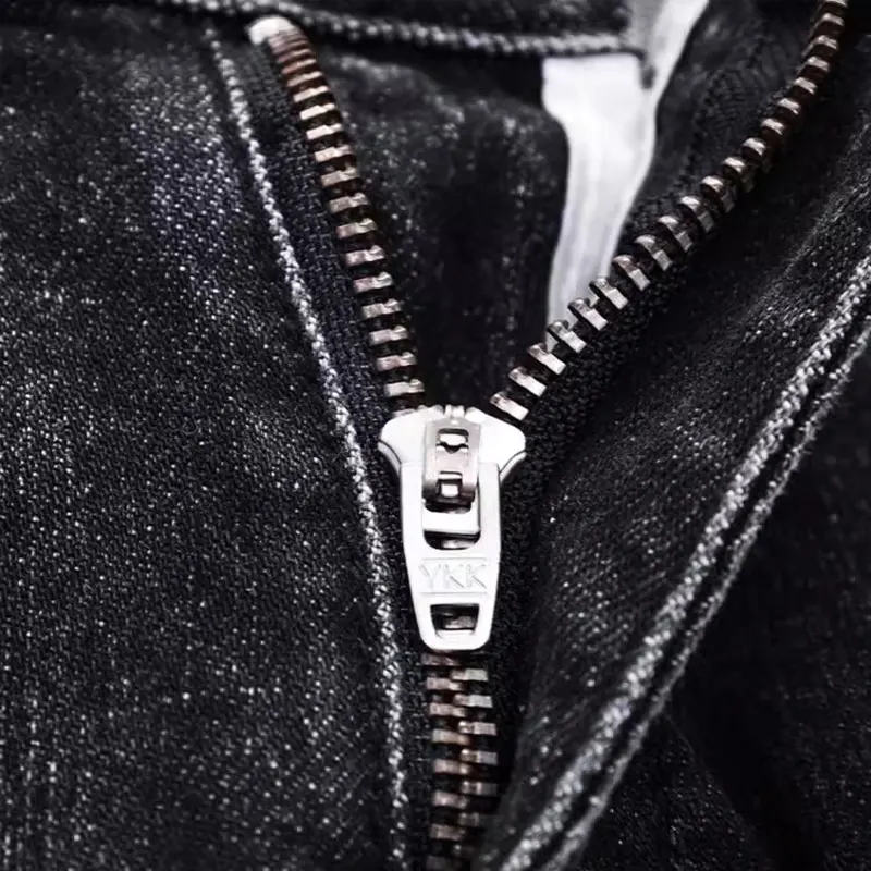 Street Fashion Men Jeans Retro Black Gray Stretch Skinny Fit Hole Ripped Jeans Men Vintage Designer Hip Hop Denim Pencil Pants