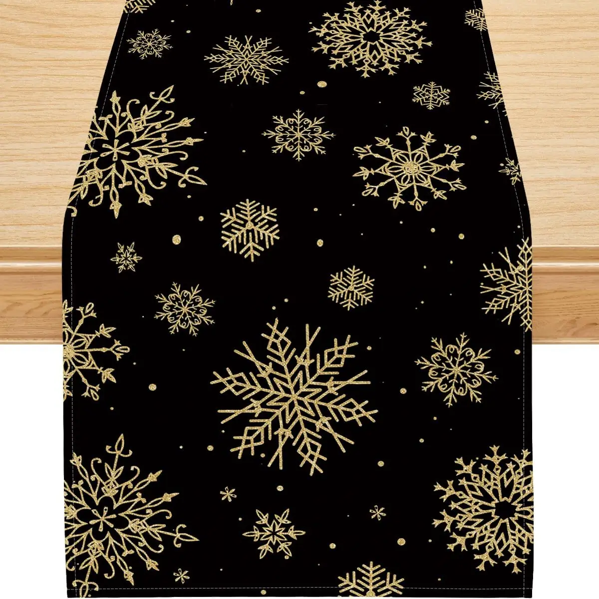 Christmas Snowflake Black Gold Linen Table Runner Seasonal Winter Xmas Holiday Party Dining Table Decor Navidad Decoration 2025