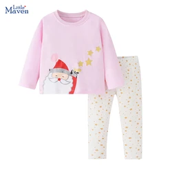 Little maven Autumn Baby Girl Home Clothing Cartoon Santa Claus T Shirts Tops+ Leggings Girl Christmas Sets Cotton Pajamas Suits