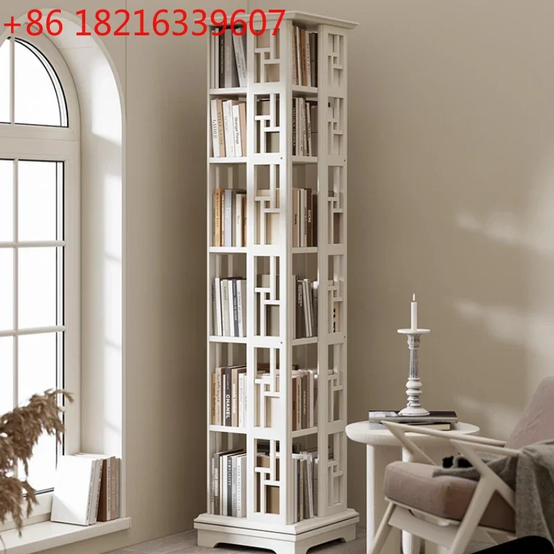 

New Chinese Style Rotating Bookshelf Solid Wood 360-Degree Bookcase Solid Wood Floor Wood