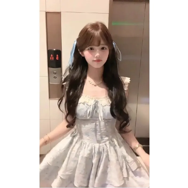 Doux imprimé fleuri gonflé Sve Dr femmes été taille haute a-ligne Midi Dr coréen Sle trajet ort Sve Dr