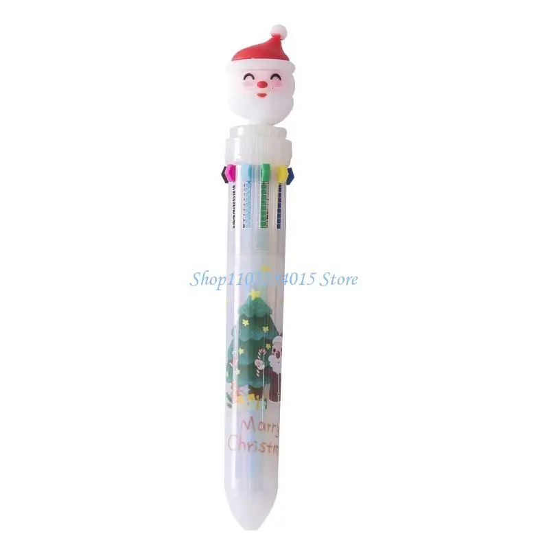 R6FF Xmas Theme Retractable 10 In1 Ballpoint Pen Multi Color Comfortable Writing for Boys Girls Preschool Kid Student 5X