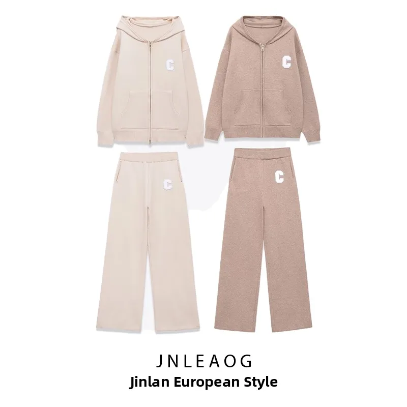 

JNLEAOG, осенний новый модный универсальный женский комплект из топа и брюк, длинный комплект све с буквенным узором в европейском стиле