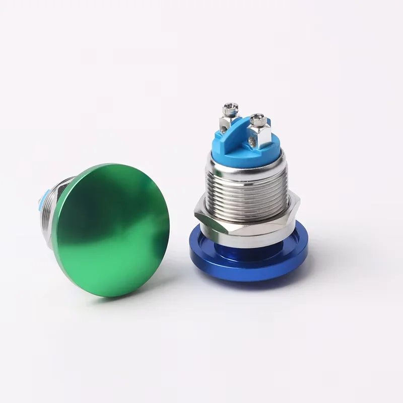 Saklar Tombol Logam Kepala Jamur Warna-warni Tahan Air, Saklar Daya Momentary Otomatis Reset 16mm/19mm/22mm