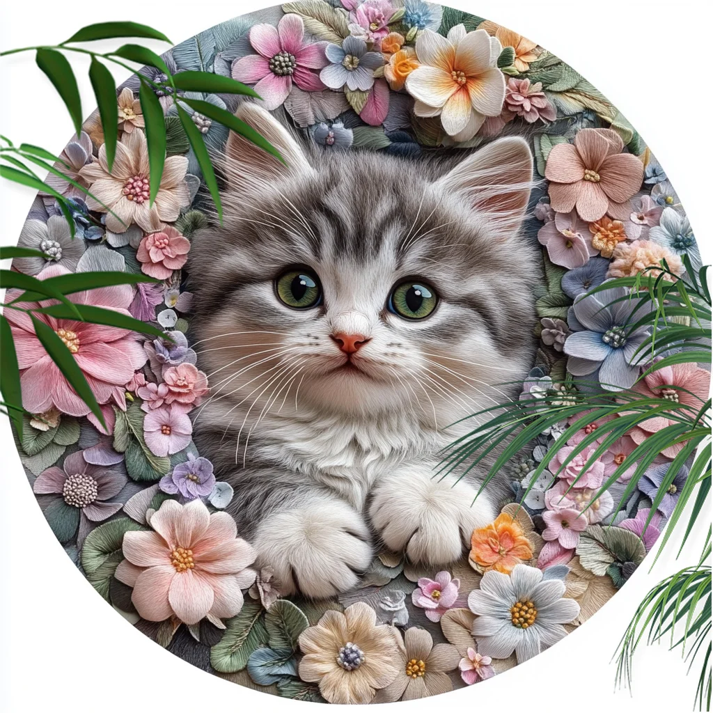 Customized Short-Legged Cat Pet Ornaments - Circular Aluminum Decorative Paintings | Unique Pet Souvenir Tombstones