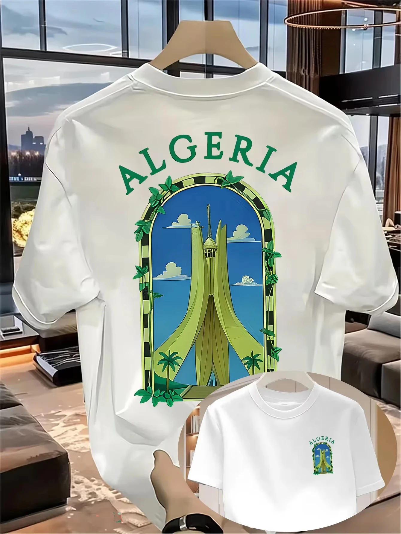 Unisex 100% Cotton Algerian Commemorative T-shirt Vintage Martyrs' Monument North Africa Travel Pattern Summer Vacation Top