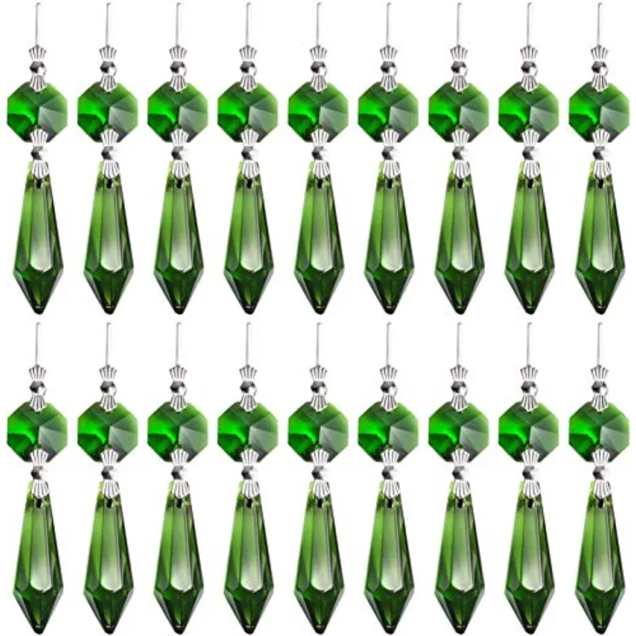 20 Pieces Chandelier Icicle Crystal U-Drop Prisms Lamp Parts Glass Pendants Beads for Wedding, Party or Holiday Decoration, 37m