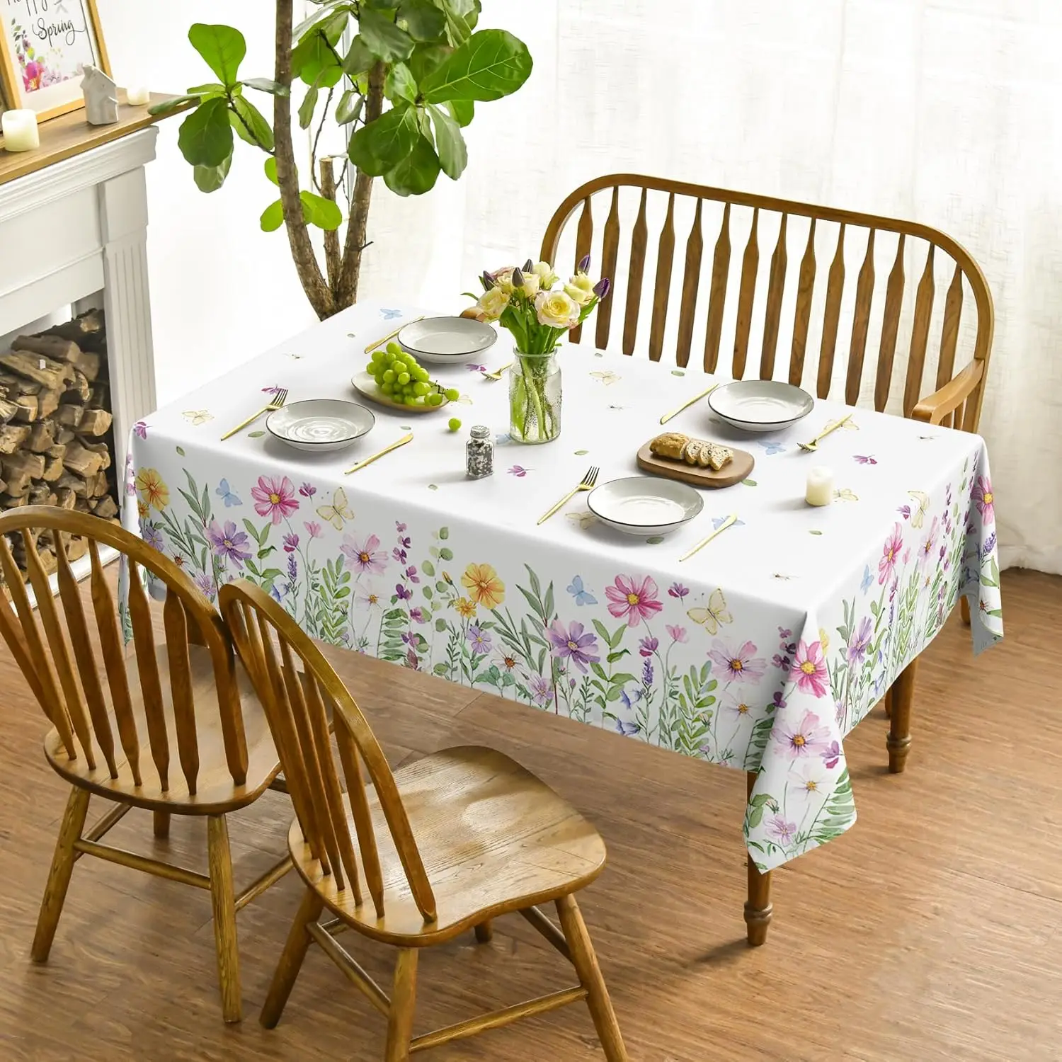 

Tablecloth Spring Tablecloth Wildflowers Floral Butterfly Pattern Polyester Washable Table Cover for Party Picnic Dinner Indoor Outdoor Dining Table Decor Durable Easy Clean Reusable Seasonal Tablecloth