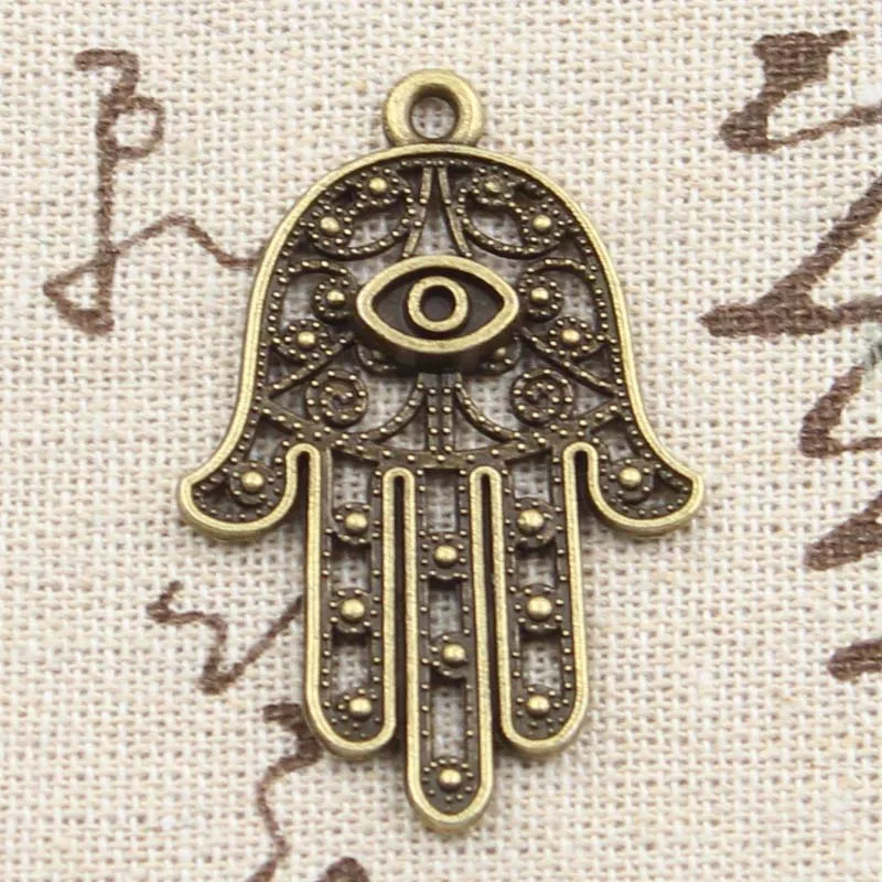 6pcs Charms Death Eye Hamsa Palm Fatima Hand 36x25mm Antique Silver Color Pendants DIY Making Findings Handmade Tibetan Jewelry