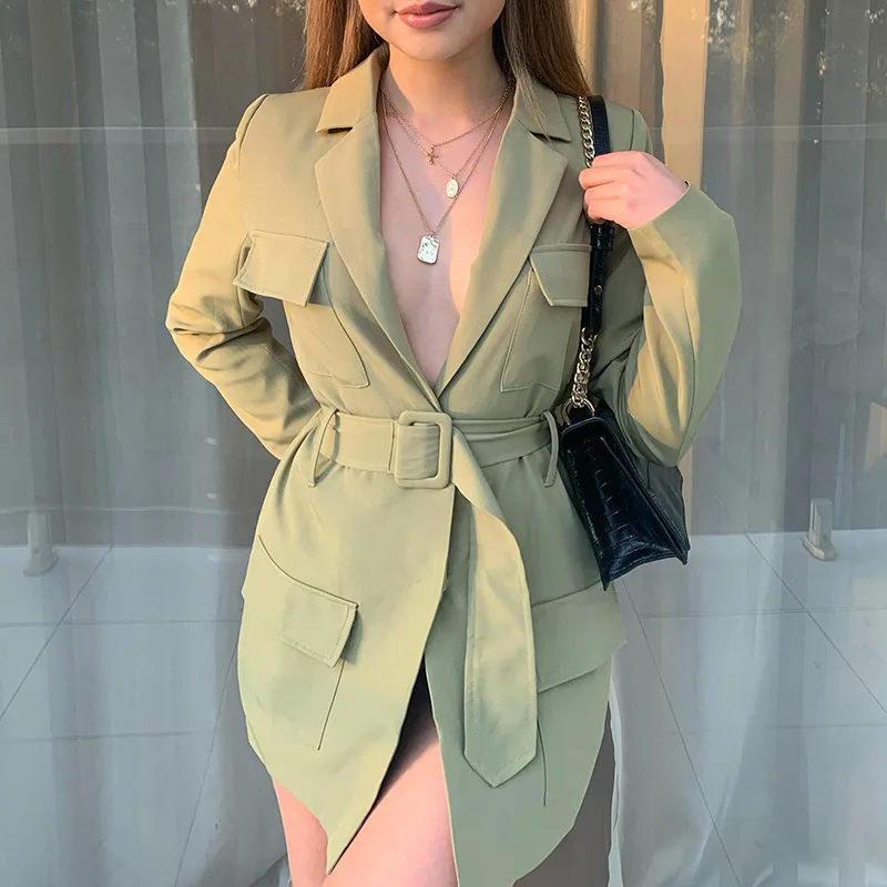 Blazer da pendolare sottile senza bottoni con cintura senza bottoni con tasca moda primavera nuova giacca Casual da ufficio Blazer donna za