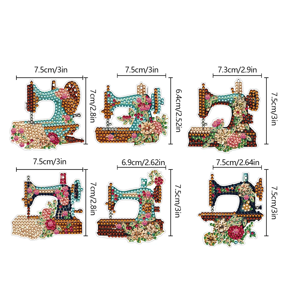 DIY diamant schilderij sleutelhanger dubbelzijdig 6 stuks Diamond Art sleutelhangers naaimachine sleutelhanger benodigdheden voor beginners Home Decor