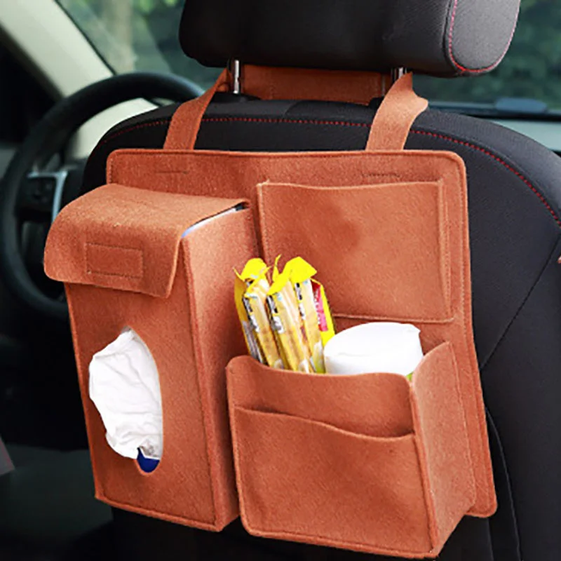 Bolsa de almacenamiento para asiento trasero de coche, organizador colgante, caja de papel, toalla, teléfono, fieltro, cubo de basura, accesorios