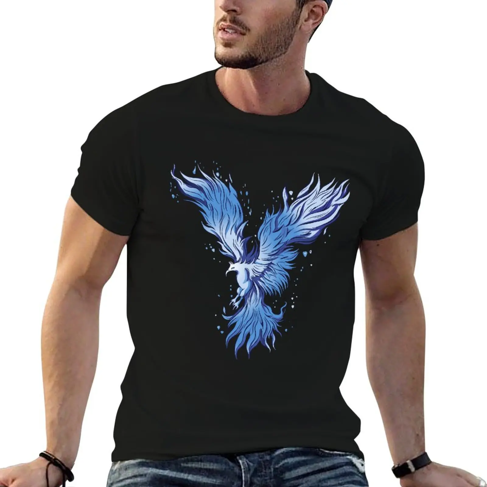 Phoenix bird fire myth blue firebird symbol T-Shirt Casual Streetwear Short Sleeve Tee