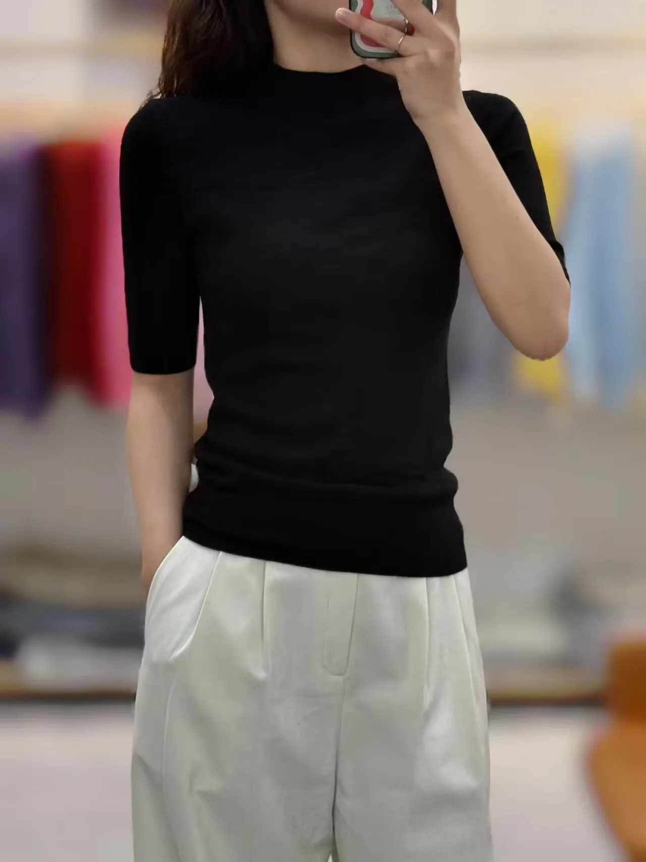 Women's new skin-friendly ultra-fine worsted wool semi-high neck knitted bottoming shirt