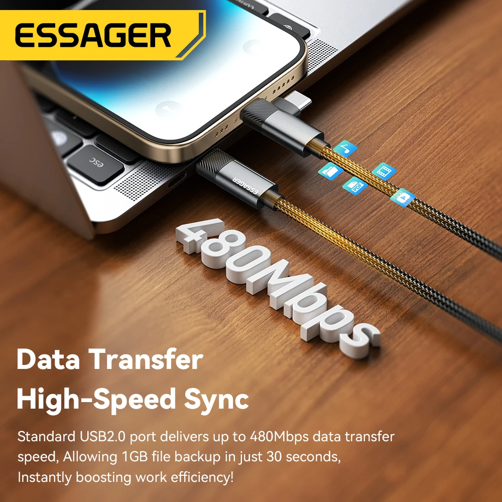 Essager 2 ben 1 USB típusa C Vezeték 65W Palládium gyorsan töltés vezeték típusa C hogy Villámgyors Sürgöny számára IPhone 15 14 Menő Minden macbook ipad xiaomi