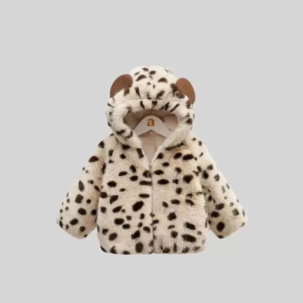 

Thiened, осенне-зимнее детское пальто с капюшоном и леопардовым принтом, теплая куртка из искусственного меха для малышей, милая свободная молния на молнии