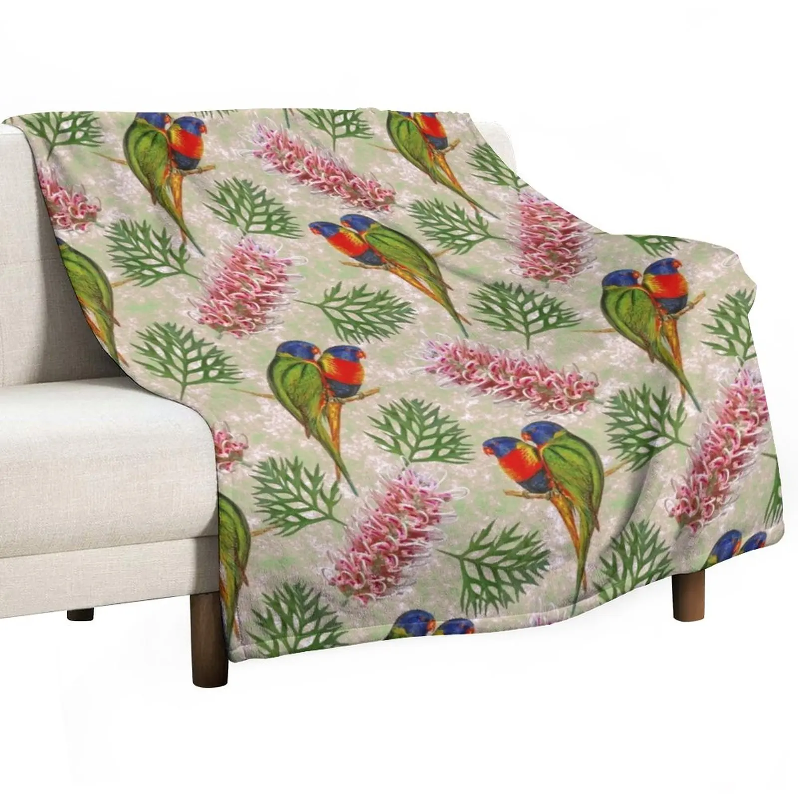 

Grevillea with Rainbow Lorikeet Bird Pattern Australian Throw Blanket Luxury Blanket anime Polar blanket fluffy blanket