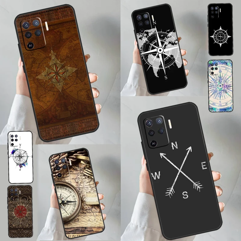 Compass Case For OPPO A96 A76 A16 A54 A74 A94 A98 A78 A5 A9 A15 A17 A77 A52 A72 A53S A57S A79 Cover