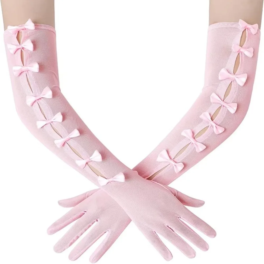 Elegant Bridal Gown Mittens Long Sexy Wedding Bridal Gloves Lolita Bowknot Banquet Gloves For Wedding Party Cosplay Halloween