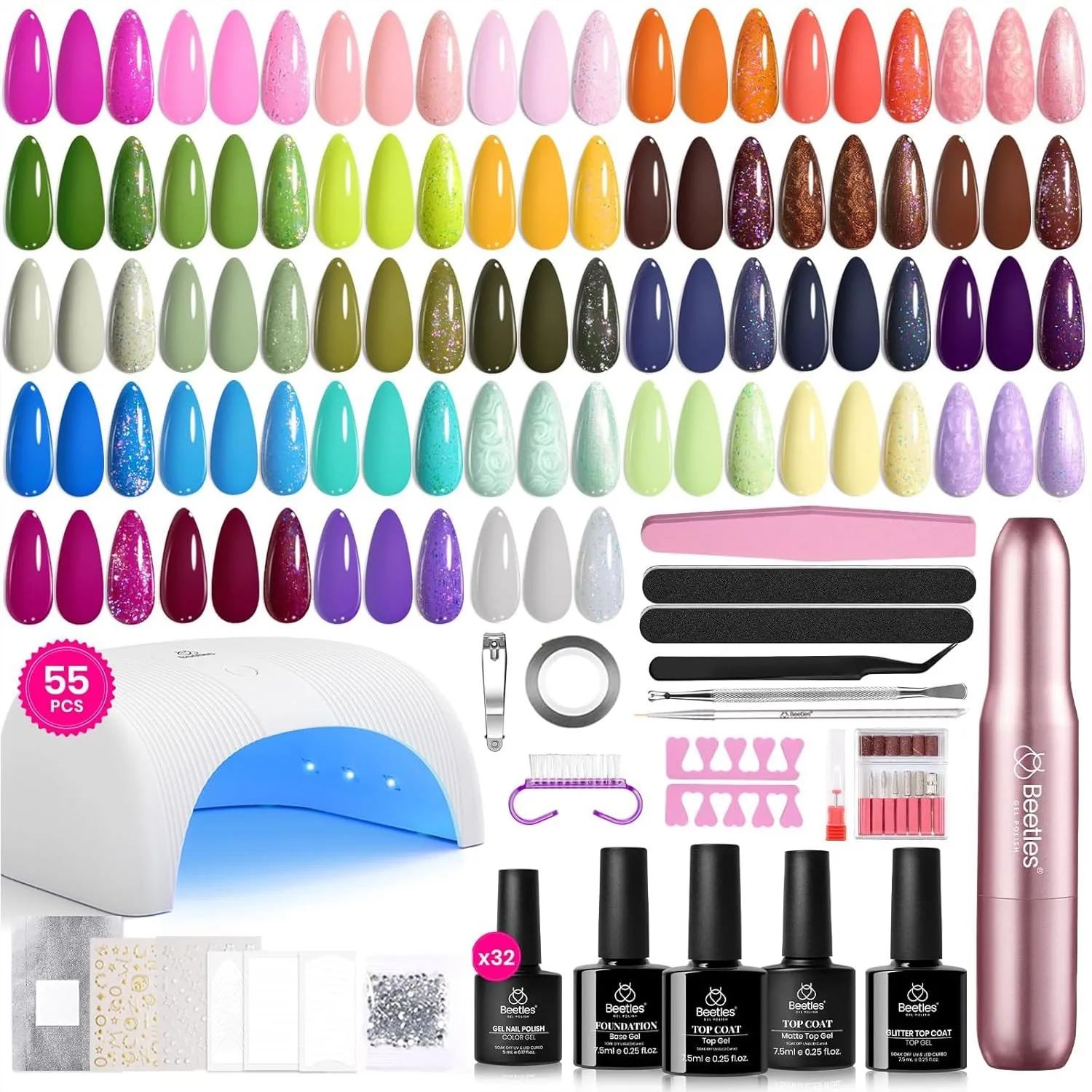 

Beetles 55Pcs Gel Nail Polish Kit with UV Light and Nail Drill, 32 Color Gel Nails Set for Professional Manicure Home Salon