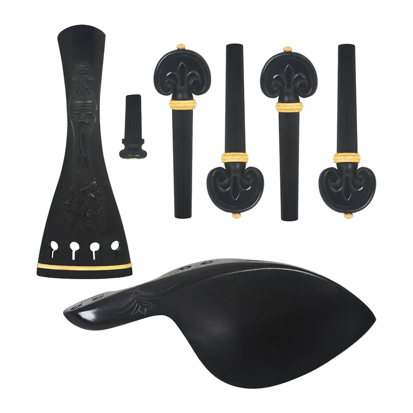 

7Pcs Ebony Violin Chin Rest Chinrest with 4 Tuning Pegs Tailpiece Endpin Set for 4/4-3/4 Violin