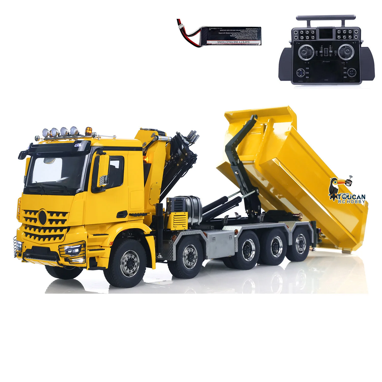 10x10 1/14 RC Hydraulic Crane Truck Full Dump Car Tipper Remote Control Dumper Light Sound 3-speed Gearbox Model Toy