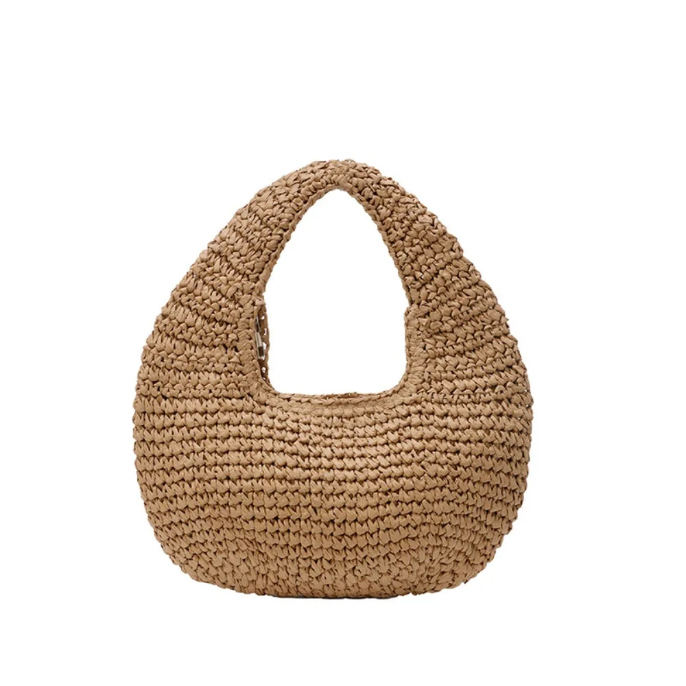 

Sweet Large Capacity Lafite Straw Bag Clutch Purse Half Moon Weave Tote Bag Seaside Pack Wrist Circle Summer Beach Handbag Beach