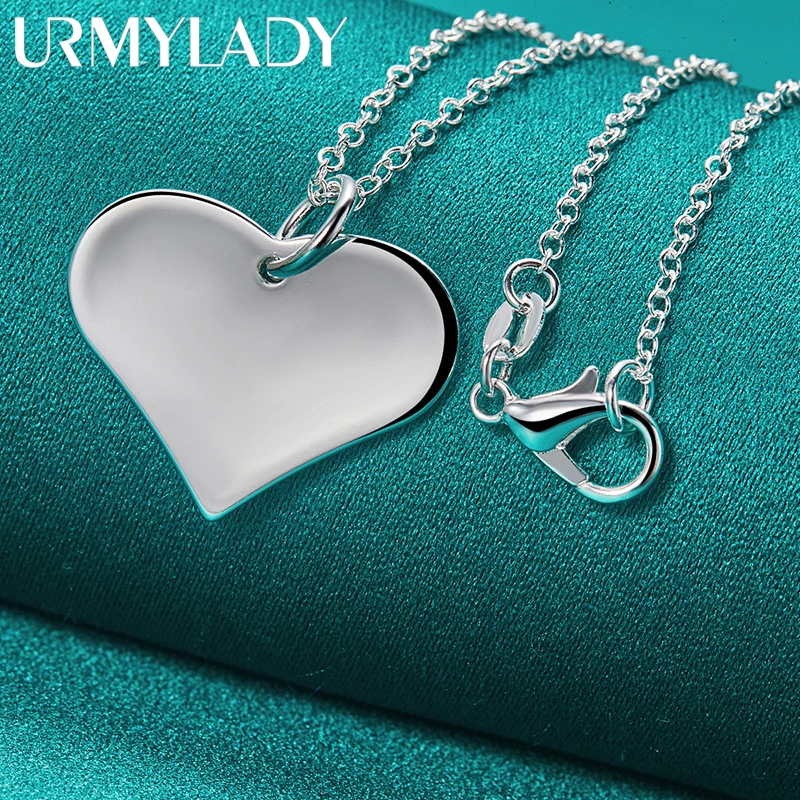 

URMYLADY 925 Sterling Silver Love Heart 16/18/20/22/24/26/28/30 Inch Pendant Necklace For Women Wedding Party Fashion Jewelry