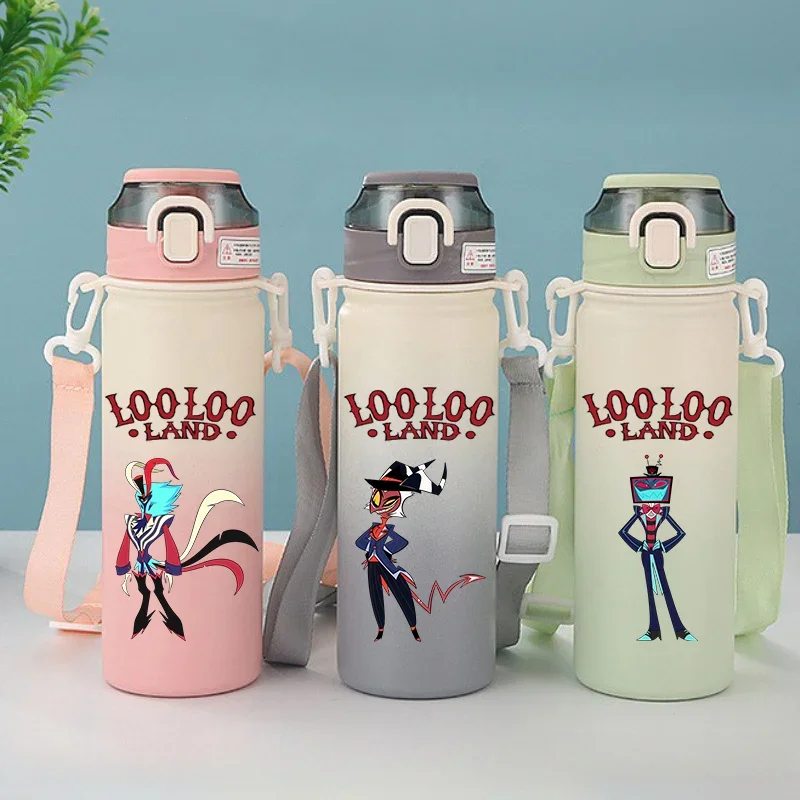 

600ML Hazbin Hotel Cartoon Stainless Steel Insulated Cup Portable Drinking Water Bottle Outdoor Sports Leak Proof Water Bottle