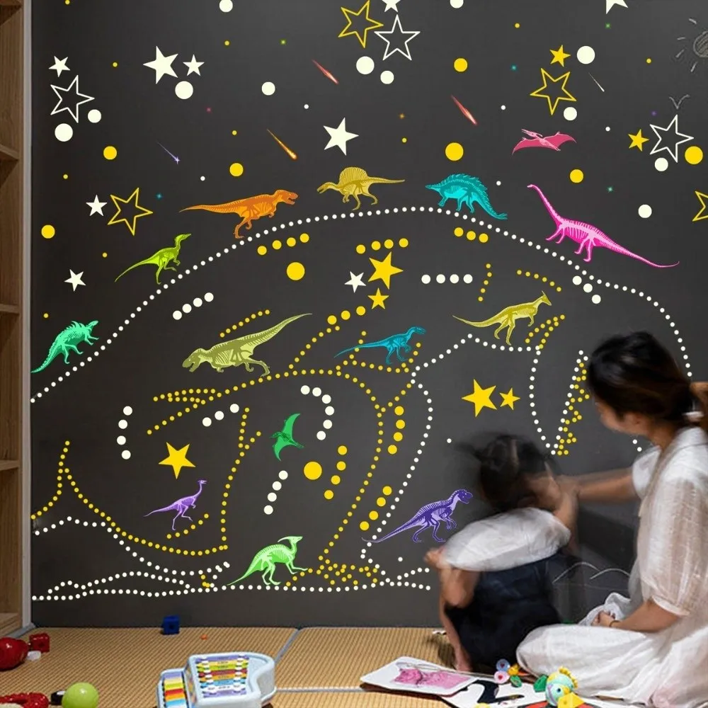 

Glow in The Dark Luminous Dinosaur Wall Sticker Removable Bedroom Decoration Kids Room Decals Self-adhesive