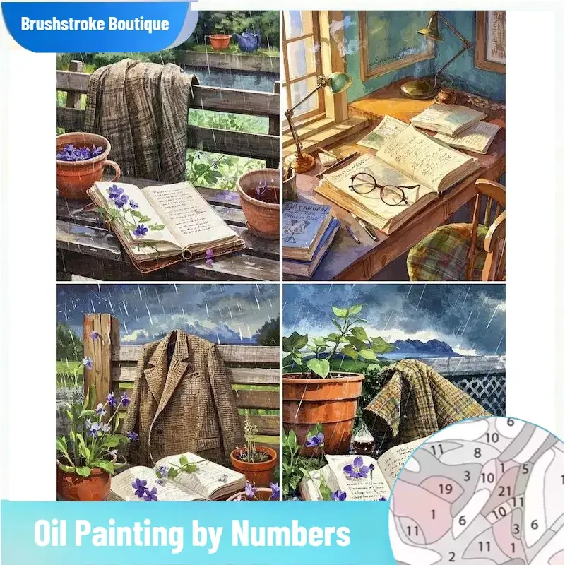 

Безрамная картина «сделай сам», по номерам, дождливый день, пейзаж, картина маслом, домашний декор, ручная роспись, холст, рисунок, подарок, рамка