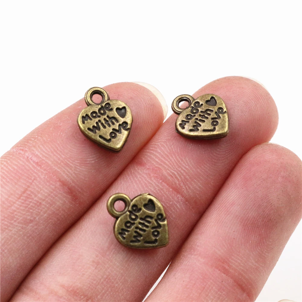 12x10mm 30pcs Antique Silver Plated and Bronze and Gold Colors Plated Heart Handmade Charms Pendant:DIY for bracelet necklace