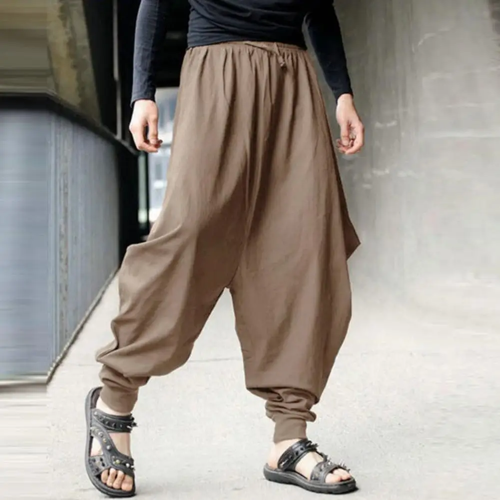 

Men Harem Pants Casual Drawstring Waist Baggy Trousers Cotton Loose Fit Drop Crotch Pants for Men Hippies Streetwear Beach Pants