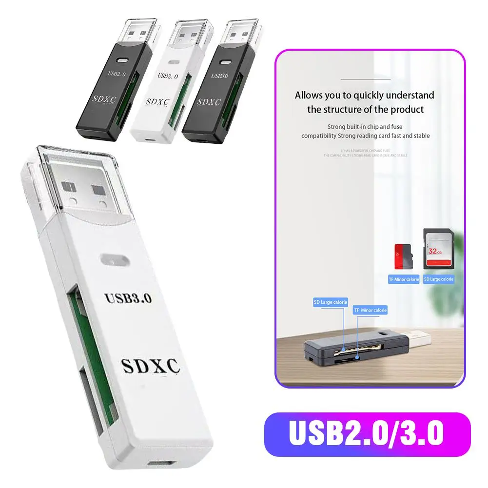 Lecteur de carte 2 en 1 USB 3.0 vers Micro SD TF, mémoire multi-cartes, adaptateur ampa er, haute vitesse pour téléphone, PC, ordinateur portable, accès W7F1