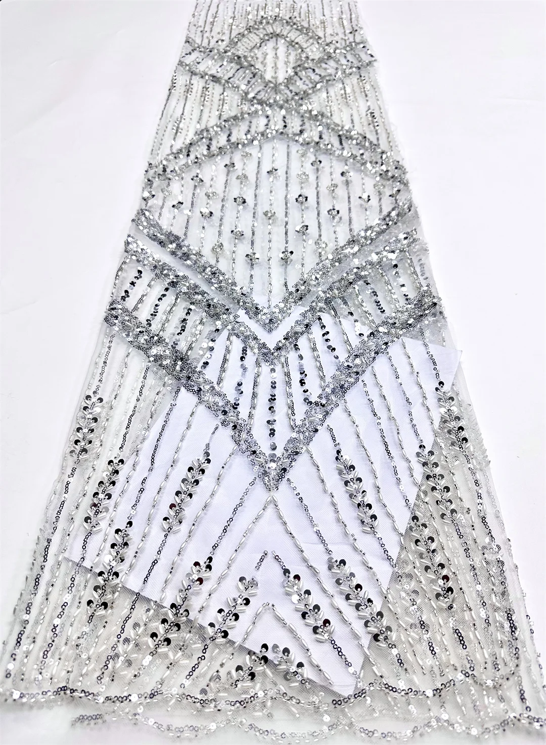 قماش دانتيل مطرز فاخر شبكة أفريقية عالية الجودة مع ترتر لخياطة حفلات الزفاف 2026 قماش عصري #3