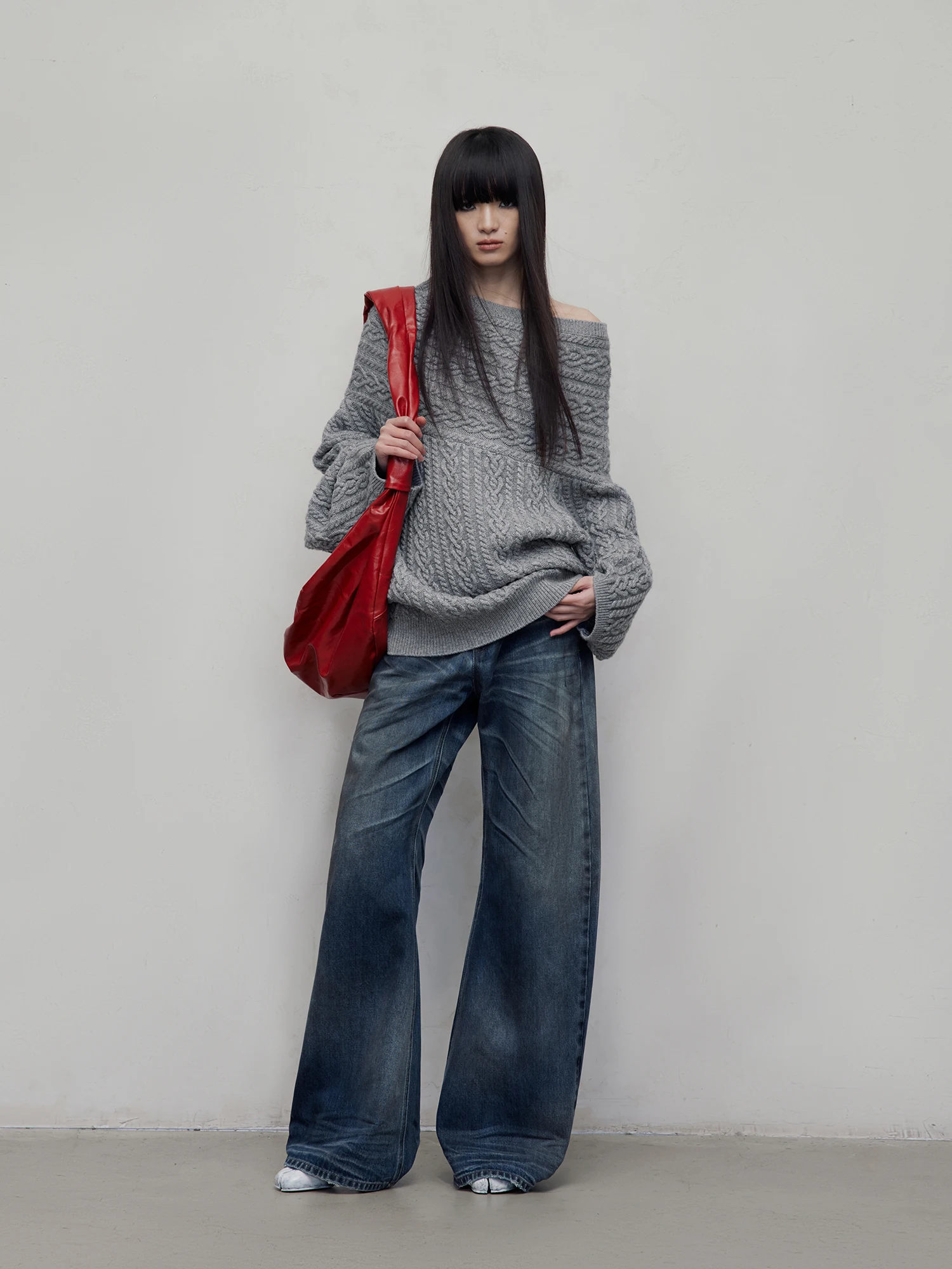 

INSECODEL 2025 весенние новые винтажные тонкие свободные прямые джинсы с изогнутыми ножками, женские повседневные широкие брюки с завышенной талией, синие джинсы