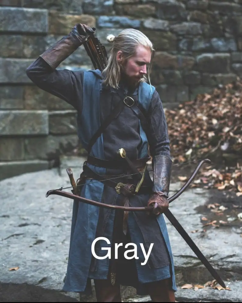 Open-Front Surcoat - Linen Medieval Overgarment Adult Celtic Robe with Hood Viking Cape, Renaissance Cosplay LARP Costume